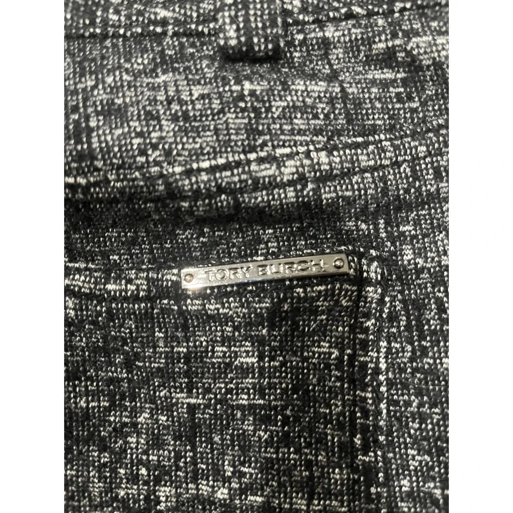 Tory Burch Wool Blend Tweed Slim Straight Leg Pants Black White‎ Size M